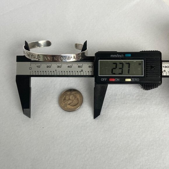 Sterling Silver 925 Stamped “Follow Your Inner Compass” Oval Cuff Bracelet 6.75" - Picture 14 of 16